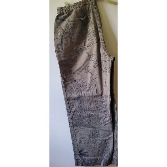Chicos Design Crop Pants Women Size 2 / 12 Green Cotton Tropical World Scenes - Picture 10 of 15